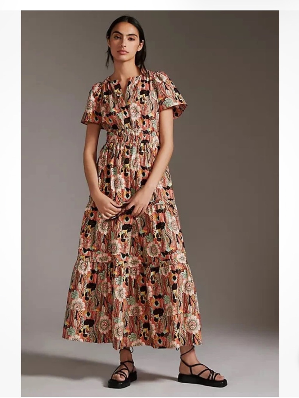 Maeve Anthropologie The Somerset maxi cotton tiered floral dress M - Picture 3 of 10